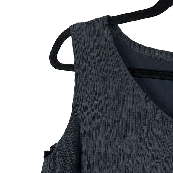 J Jill Pure Plus Size 1X Sleeveless Asymmetric Crinkle Tencel Shift Dress Blue - Picture 3 of 6